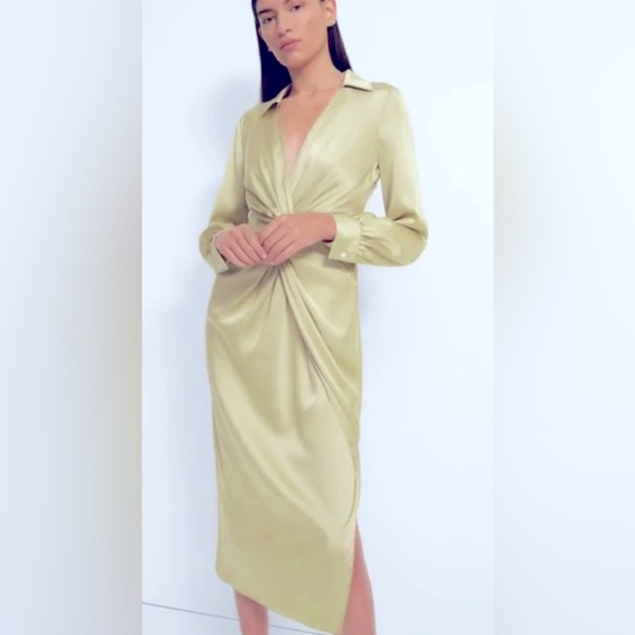 Theory Dresses & Skirts - Theory Satin Twist Pale Lime Dress size 0